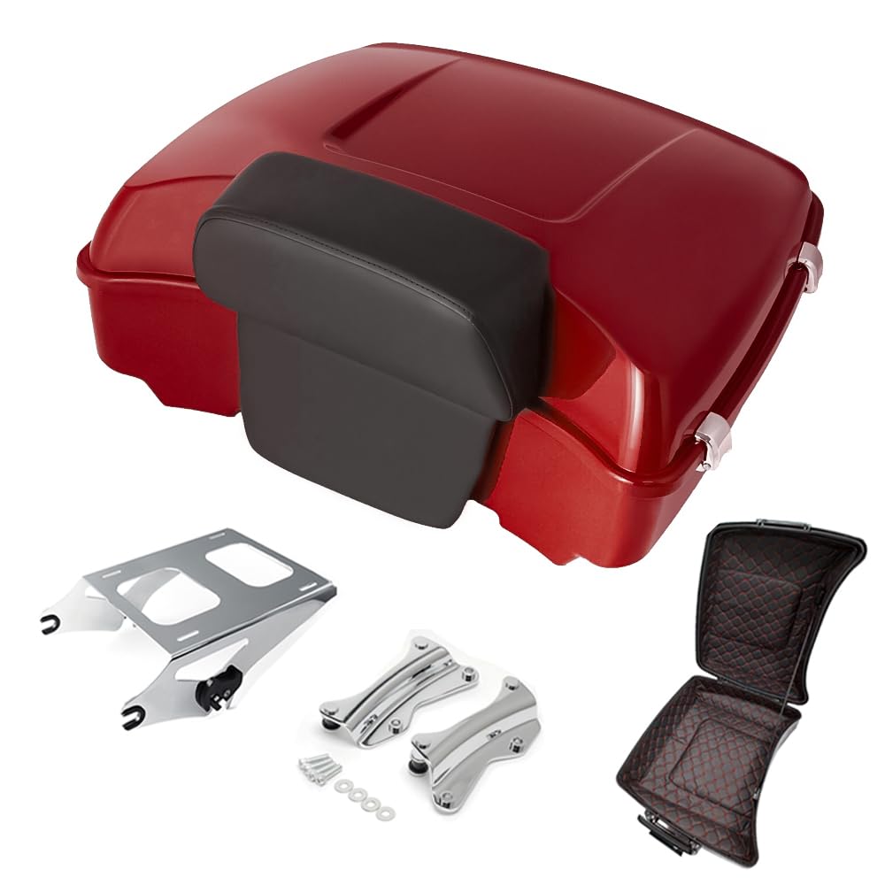 Razor Tour Pak Pack Trunk & Backrest Pad & Two-up Mounting Bracket Rack & Tour Pak liners Fit For Harley 2014-2024 Harley Touring Road Glide Special, Street Glide (Velocity Red Sunglo)