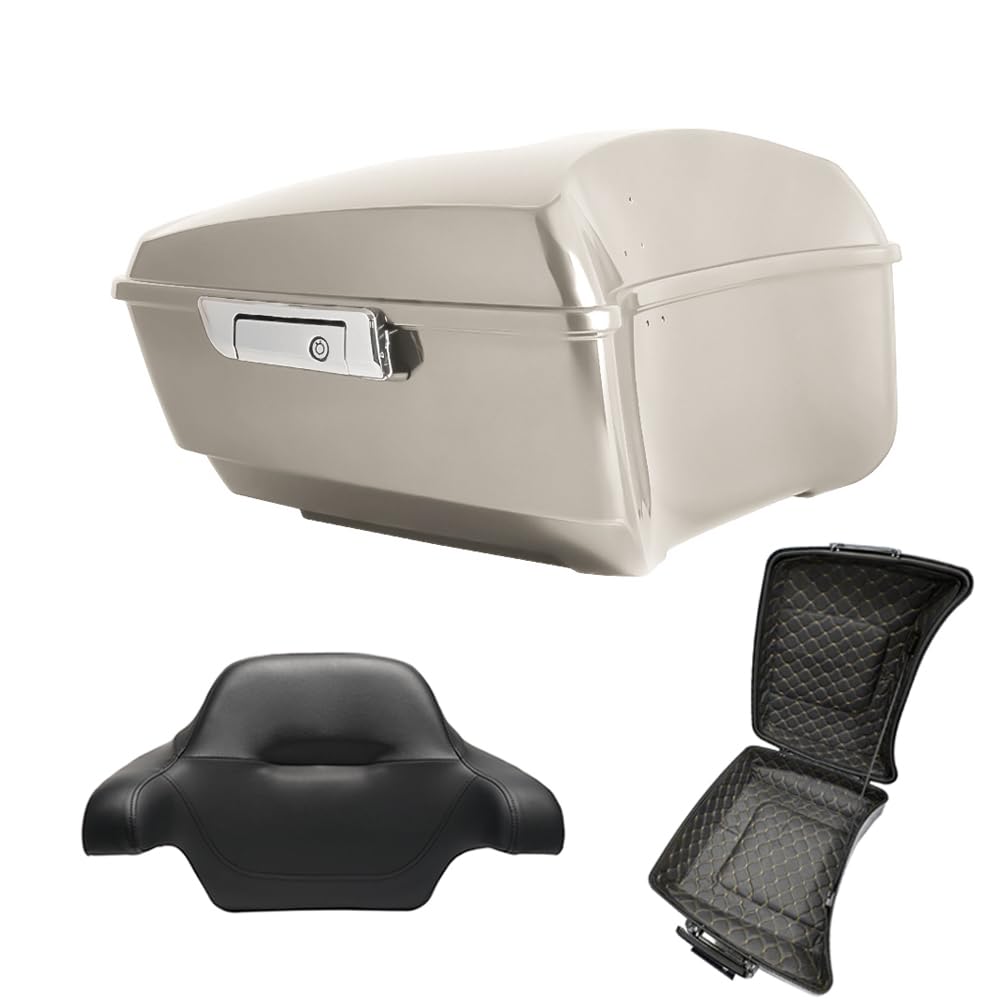 Tour Pack, Fit for 14-Later Harley Touring (Razor Tour Pack + Mounting Rack + 4 Point Docking + Backrest Pad, White Sand Pearl, Razor Tour Pack)