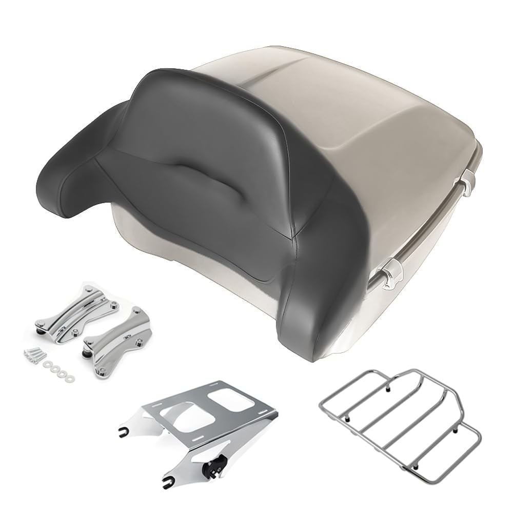 Tour Pack, Fit for 14-Later Harley Touring (Razor Tour Pack + Mounting Rack + 4 Point Docking + Backrest Pad, White Sand Pearl, Razor Tour Pack)
