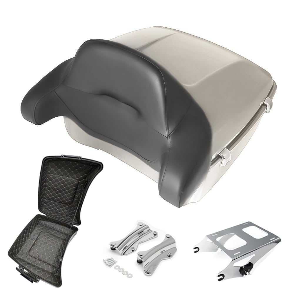 Tour Pack, Fit for 14-Later Harley Touring (Razor Tour Pack + Mounting Rack + 4 Point Docking + Backrest Pad, White Sand Pearl, Razor Tour Pack)