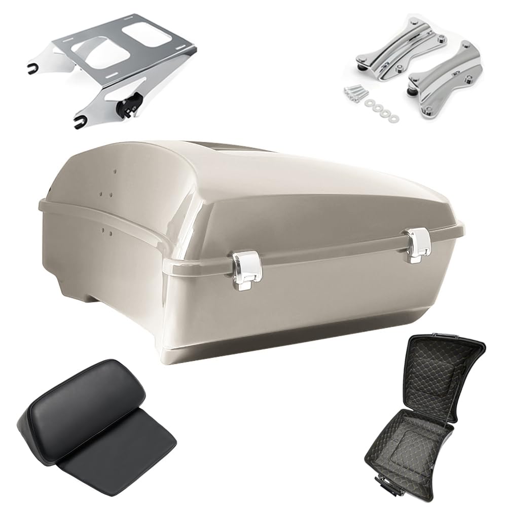 Tour Pack, Fit for 14-Later Harley Touring (Razor Tour Pack + Mounting Rack + 4 Point Docking + Backrest Pad, White Sand Pearl, Razor Tour Pack)