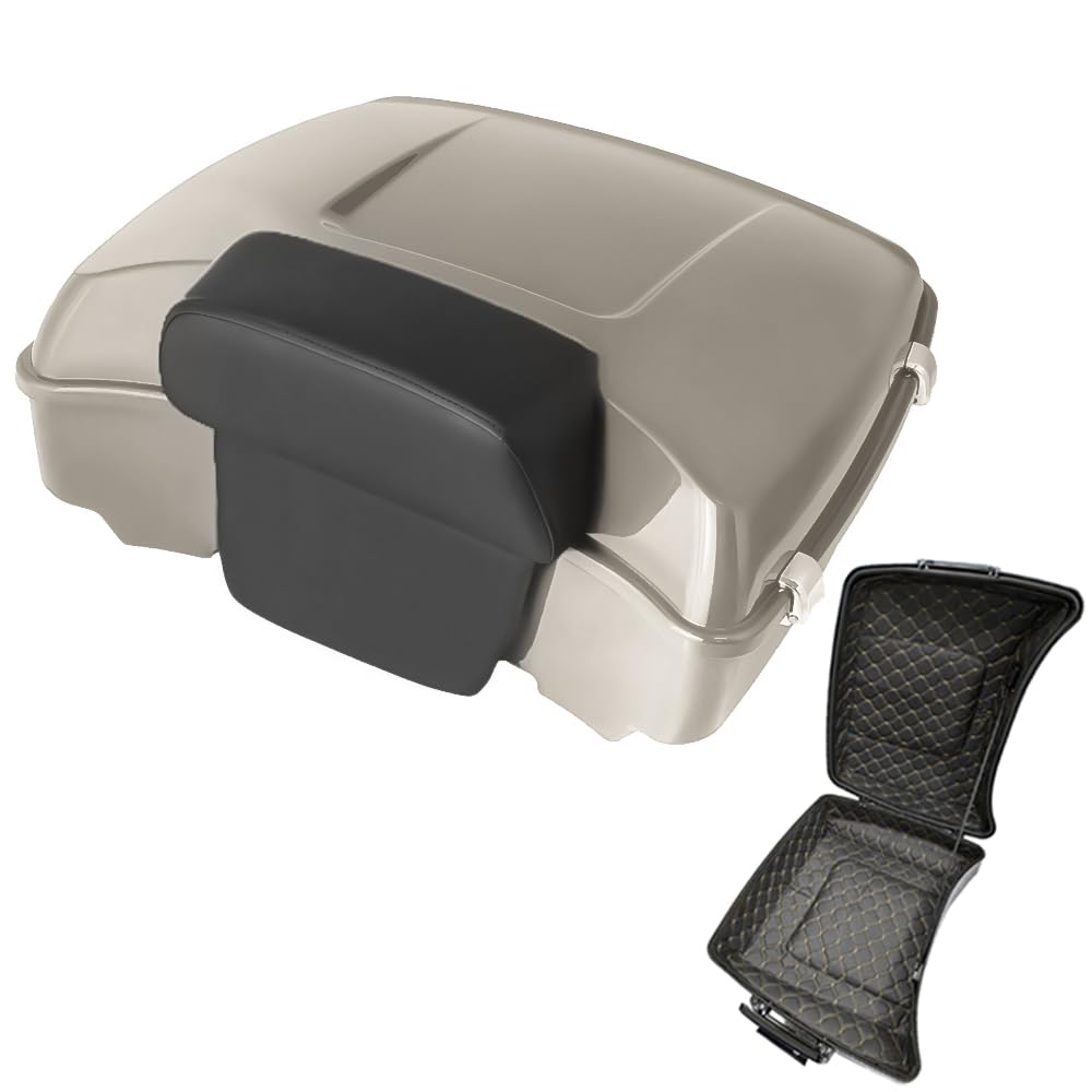 Tour Pack, Fit for 14-Later Harley Touring (Razor Tour Pack + Mounting Rack + 4 Point Docking + Backrest Pad, White Sand Pearl, Razor Tour Pack)