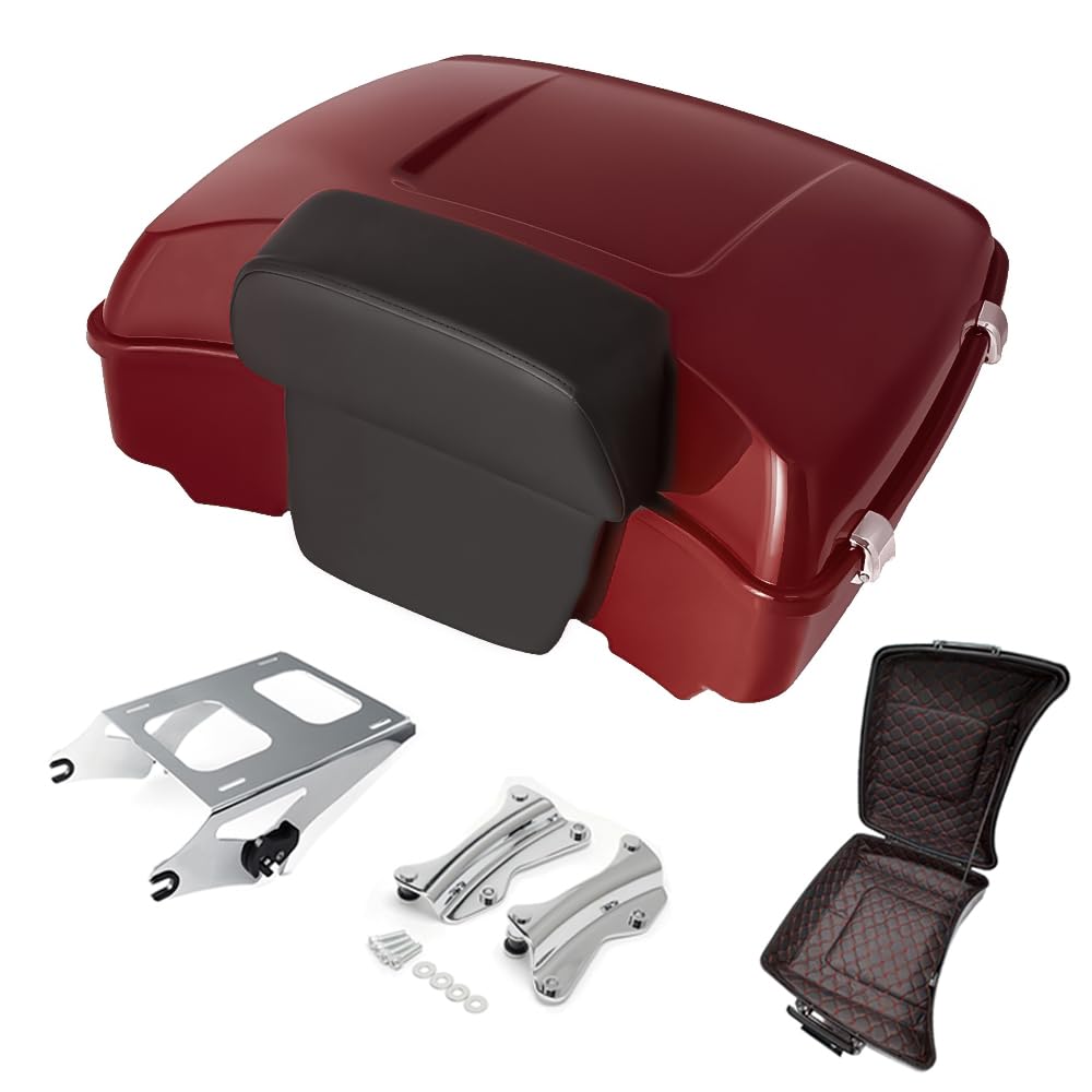 Razor Tour Pak Pack Trunk & Backrest Pad & Two-up Mounting Bracket Rack & Tour Pak liners Fit For Harley 2014-2024 Harley Touring Road Glide Special, Street Glide (Velocity Red Sunglo)