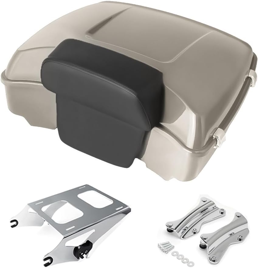 Tour Pack, Fit for 14-Later Harley Touring (Razor Tour Pack + Mounting Rack + 4 Point Docking + Backrest Pad, White Sand Pearl, Razor Tour Pack)