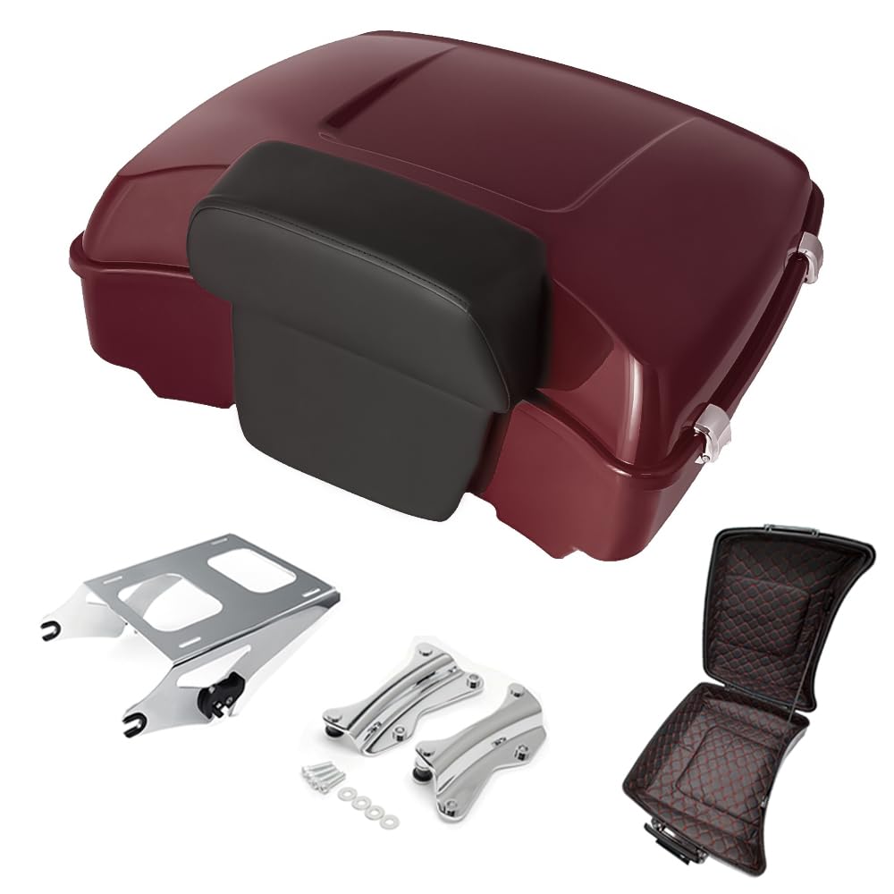 Razor Tour Pak Pack Trunk & Backrest Pad & Two-up Mounting Bracket Rack & Tour Pak liners Fit For Harley 2014-2024 Harley Touring Road Glide Special, Street Glide (Velocity Red Sunglo)