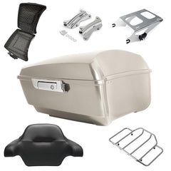Tour Pack, Fit for 14-Later Harley Touring (Razor Tour Pack + Mounting Rack + 4 Point Docking + Backrest Pad, White Sand Pearl, Razor Tour Pack)