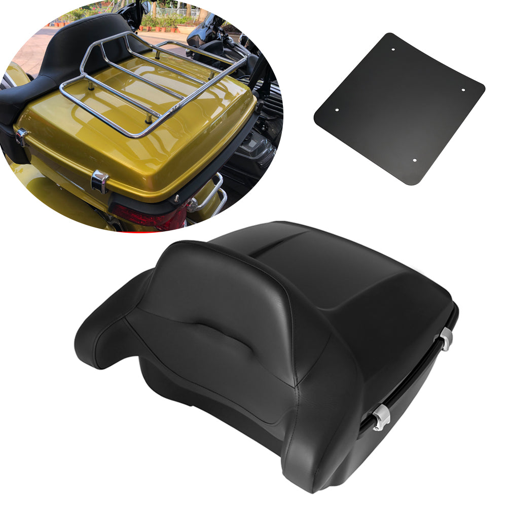 Wrap-around passenger backrest and inner metal base plate included with King Tour Pack
