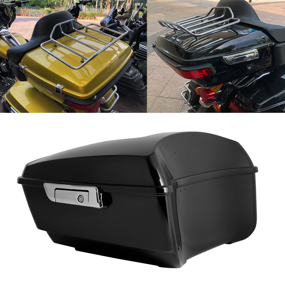 King Tour Pack installed on Harley Touring motorcycles and Tour Pack shell detail